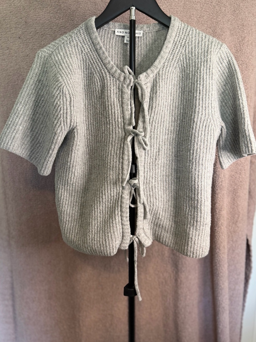 And Now This Gray Bow Tie Front Knit Cardigan Top XS